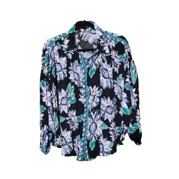 Free People Good Vibrations Blouse S Floral Oversized Boho Button Down Top - Picture 1 of 12